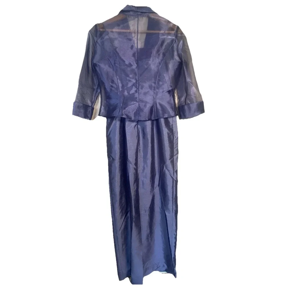 Alex Evening Purple Iridescent Evening Gown‎ with Sheer Organza Jacket Two Pc 6